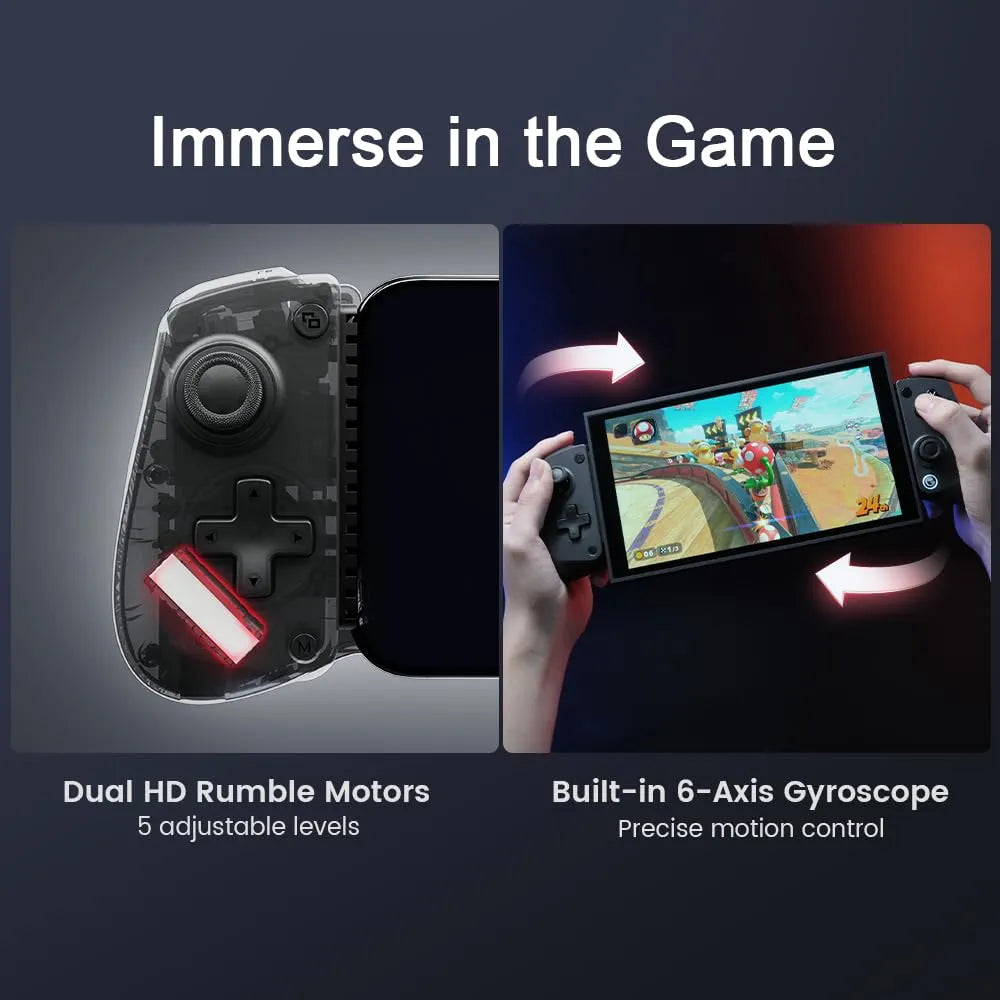 GameSir X5s gaming controller with dual HD rumble motors and 6-axis gyroscope